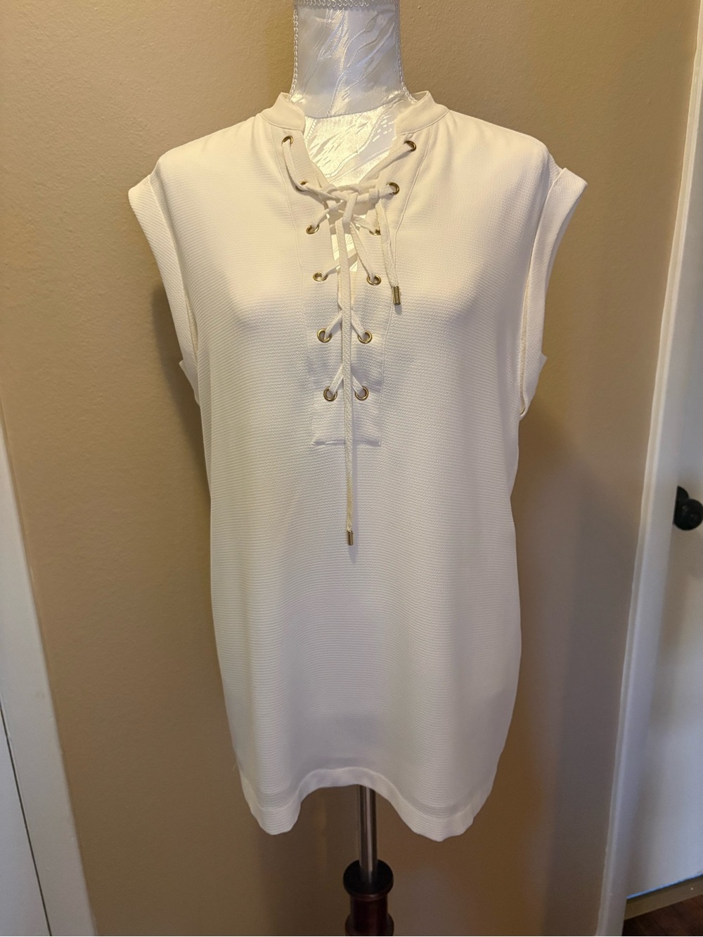 Michael Kors Ivory Lace-Up Sleeveless Tunic Top